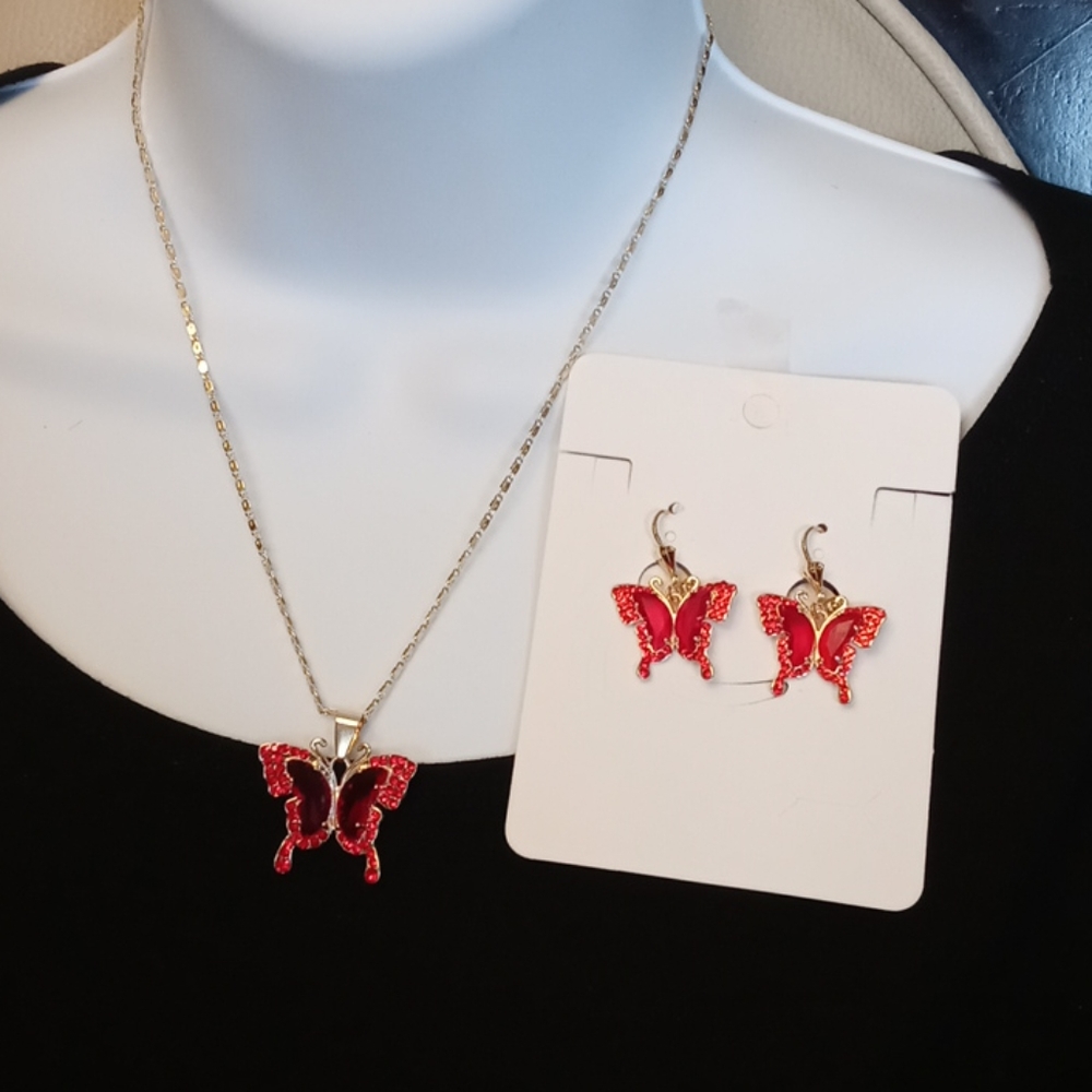 butterfly necklace with matching earrings